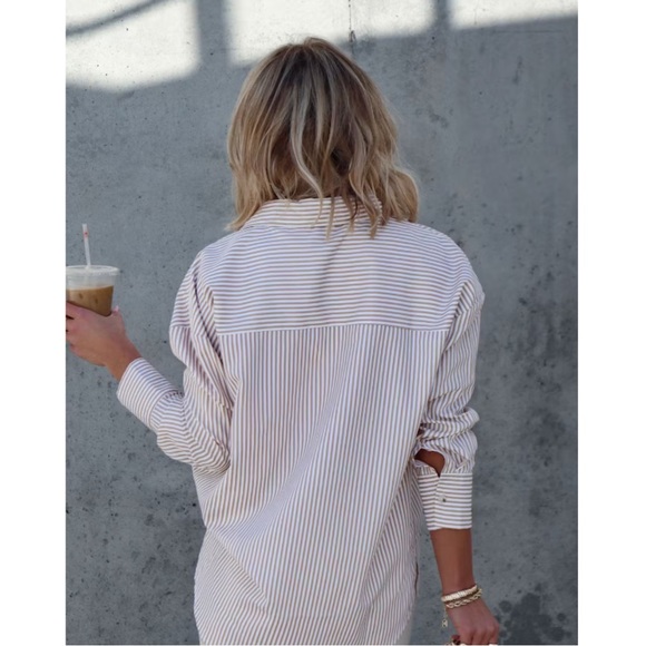 Vici Neutral Striped Button Down Shirt - Picture 2 of 9